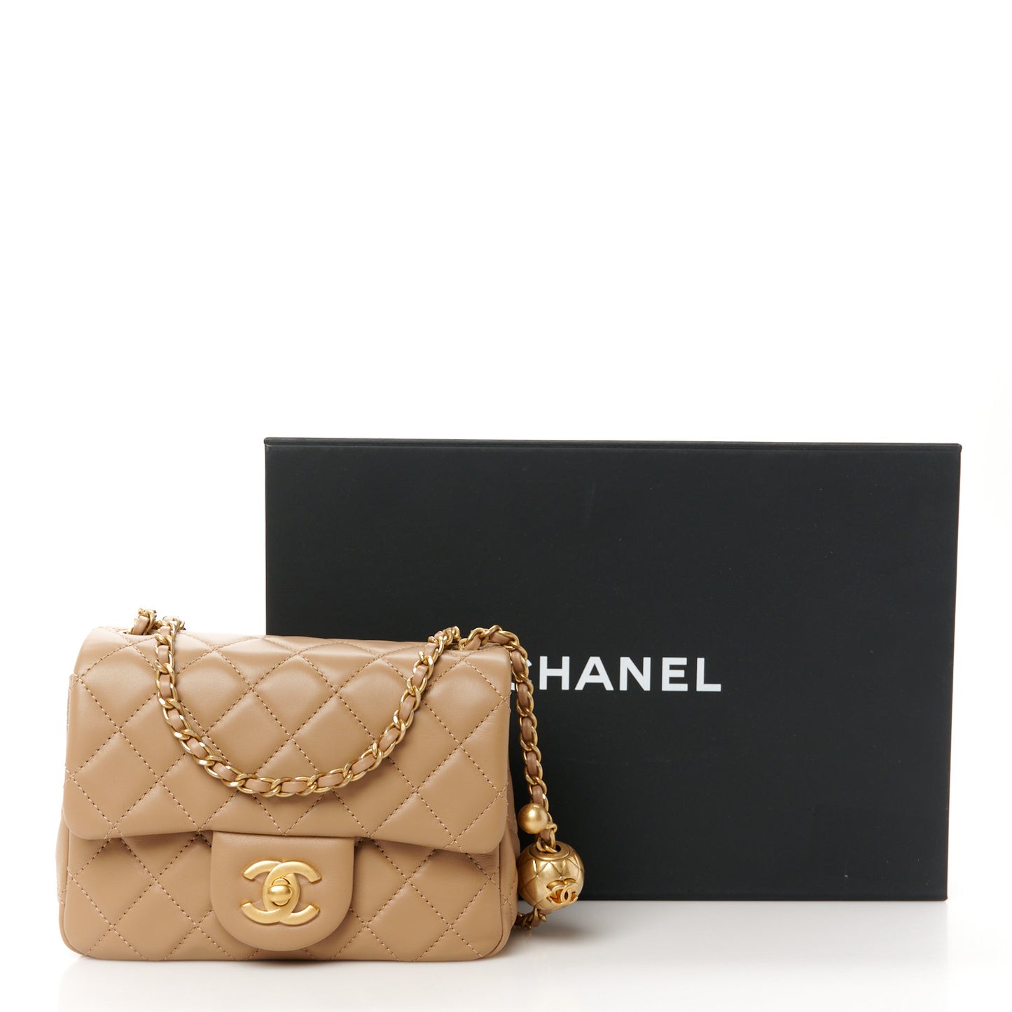 Lambskin Quilted Mini Pearl Crush Flap Dark Beige