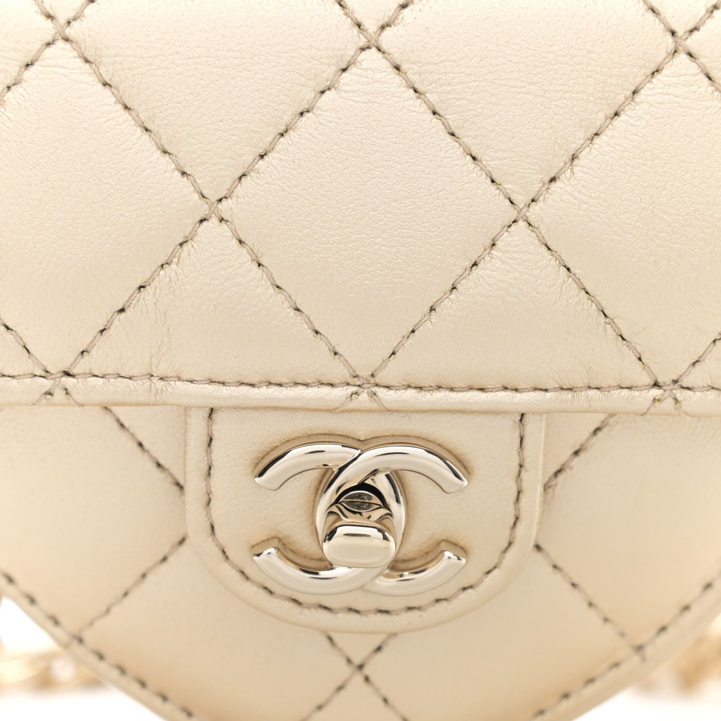 Metallic Lambskin Quilted CC In Love Heart Waist Belt Bag With Chain Gold