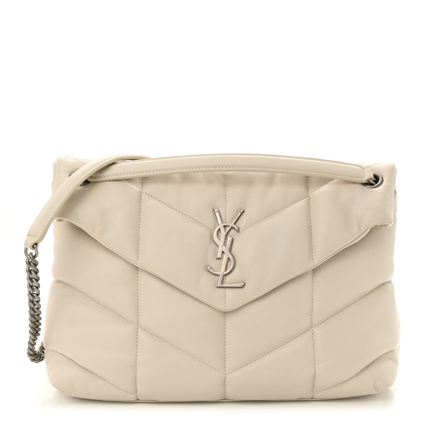 Lambskin Quilted Medium Loulou Puffer Monogram Chain Satchel Crema Soft