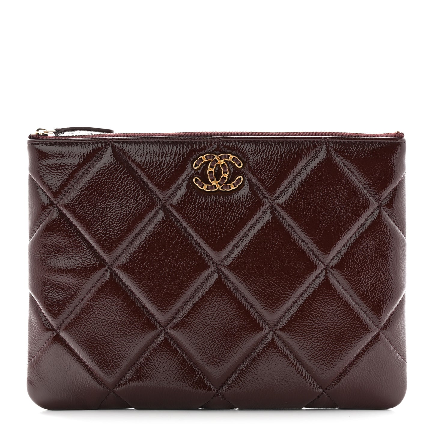 Shiny Crumpled Calfskin Large Chanel 19 Pouch Burgundy