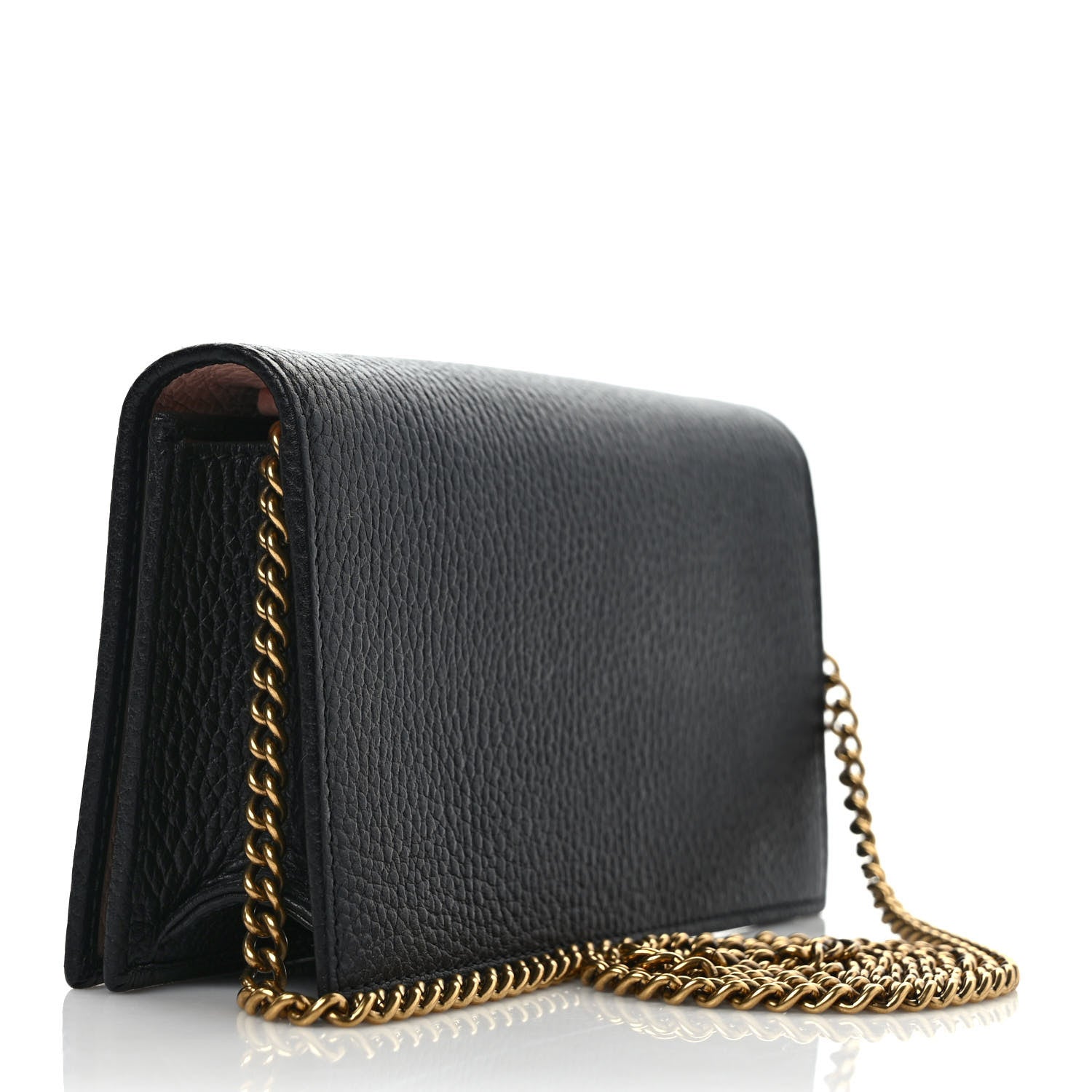 Gucci Calfskin GG Marmont Bow Chain Wallet Black 3 of 9