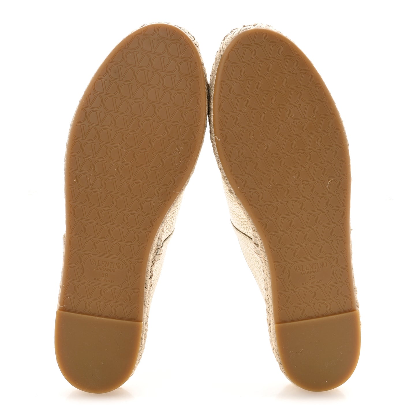 Metallic Pebbled Calfskin Vlogo Espadrille Mules 39 Platino