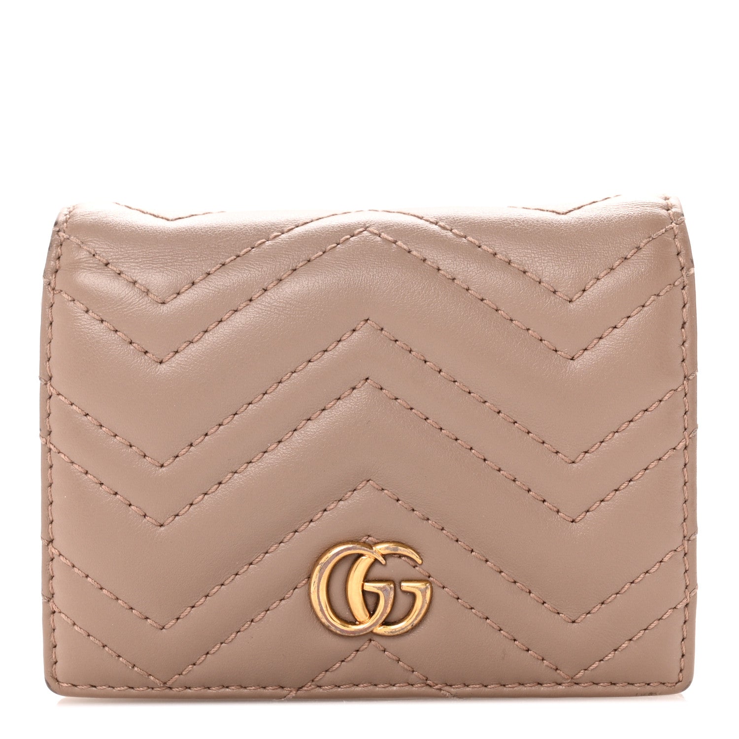 Gucci Calfskin Matelasse GG Marmont Card Case Wallet Porcelain Rose 1 of 10