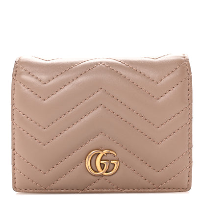 Gucci Calfskin Matelasse GG Marmont Card Case Wallet Porcelain Rose 1 of 10