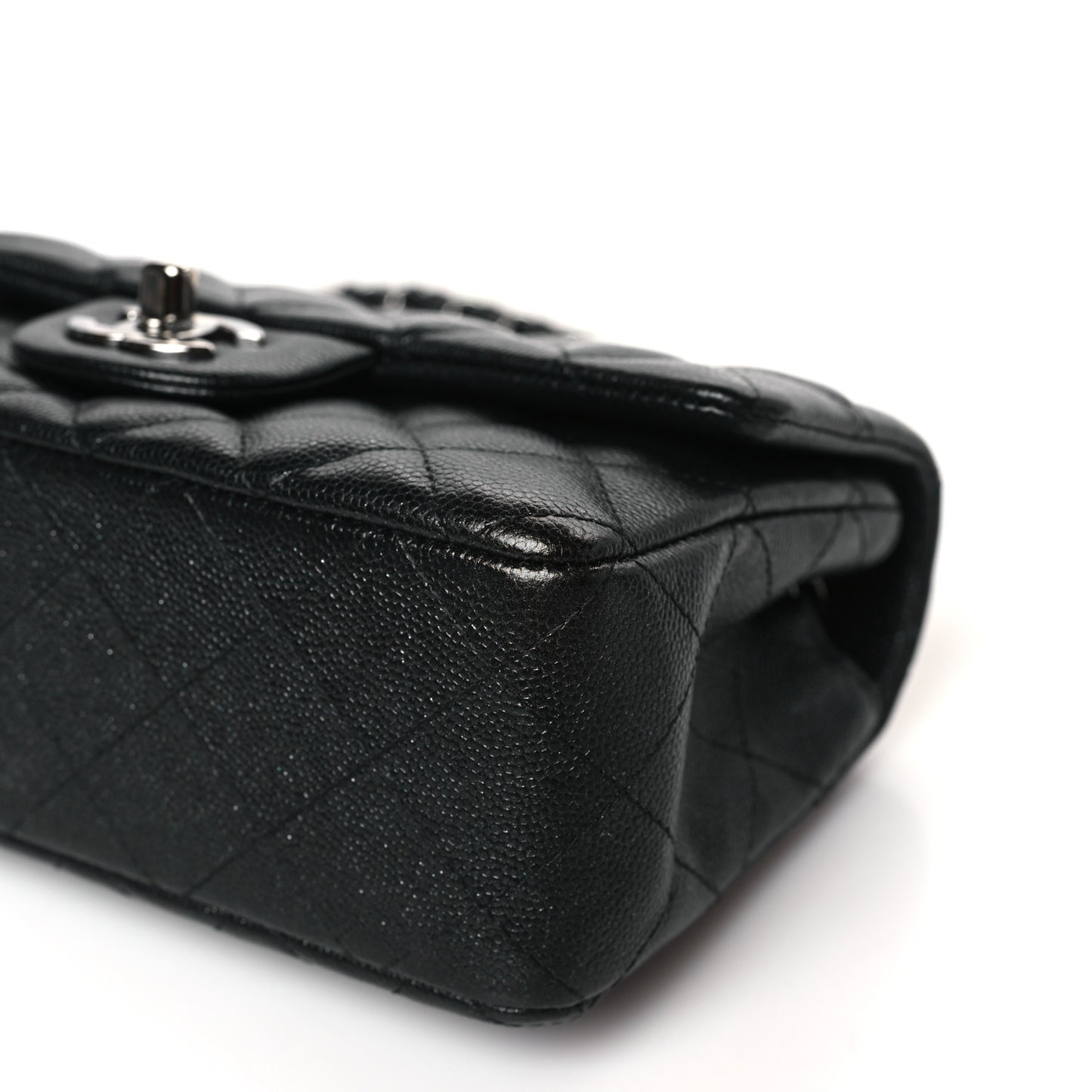 Iridescent Caviar Quilted Mini Rectangular Flap Black