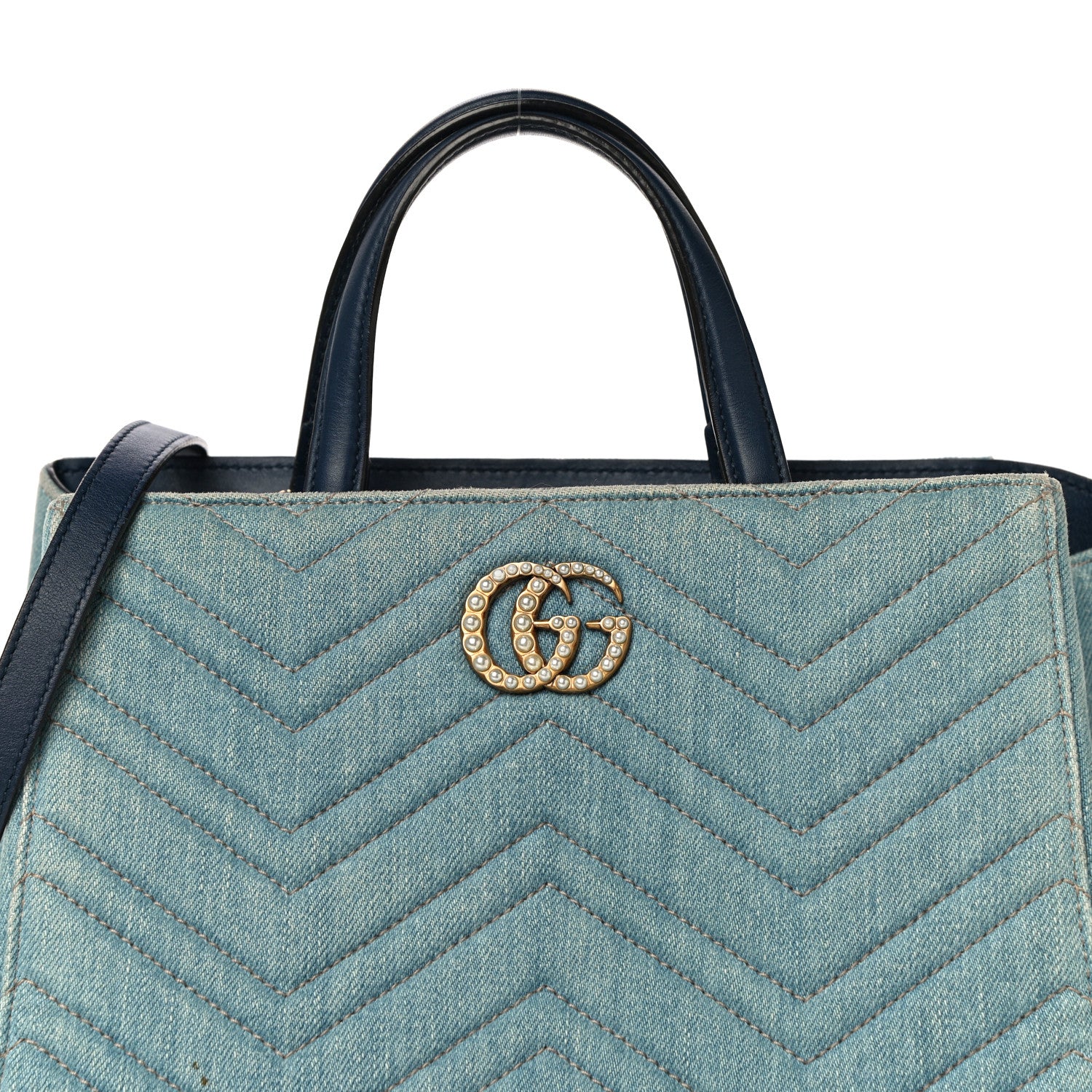 Gucci Denim Matelasse Small Pearly GG Marmont Tote Blue 9 of 16