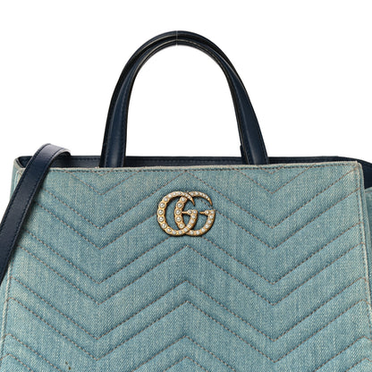 Gucci Denim Matelasse Small Pearly GG Marmont Tote Blue 9 of 16