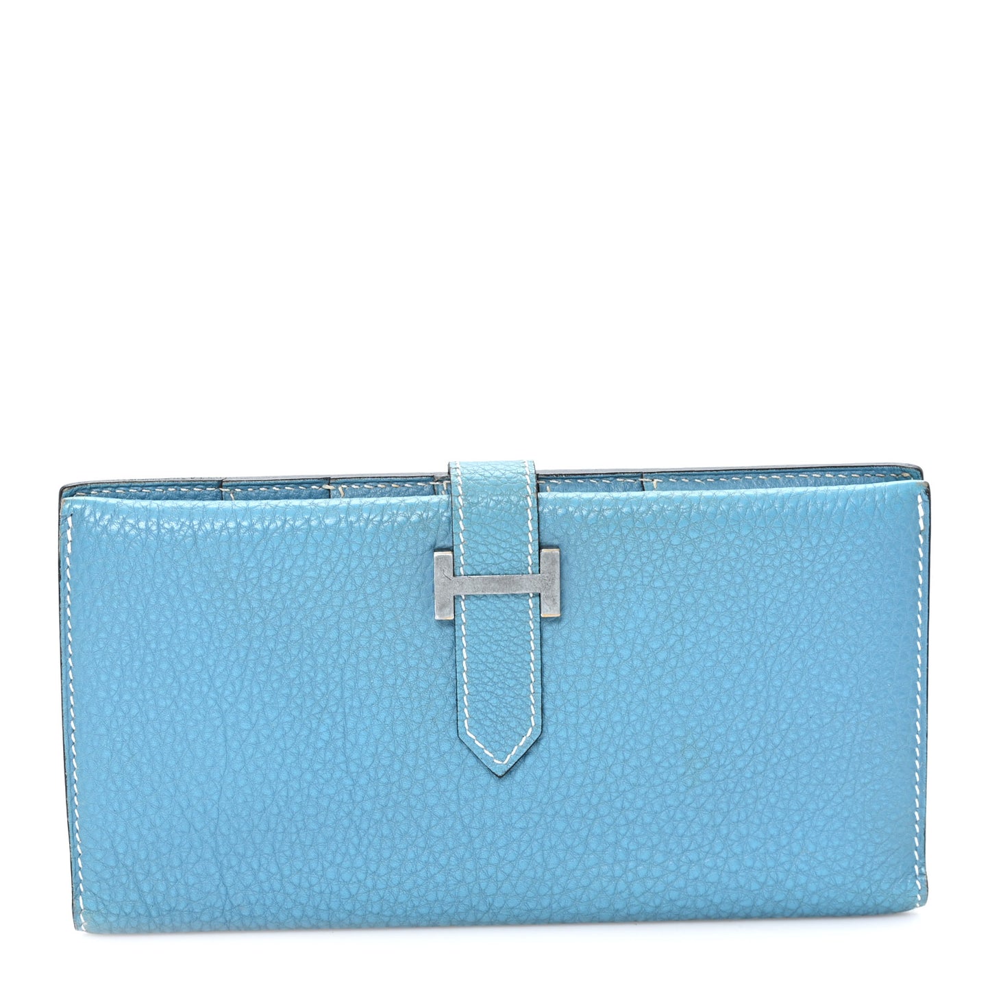 Taurillon Clemence Bearn Gusset Wallet Blue Jean