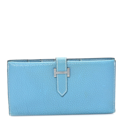 Hermes Taurillon Clemence Bearn Gusset Wallet Blue Jean 1 of 7