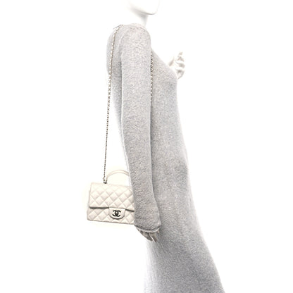 Chanel Metallic Caviar Quilted Mini Top Handle Rectangular Flap White 2 of 12