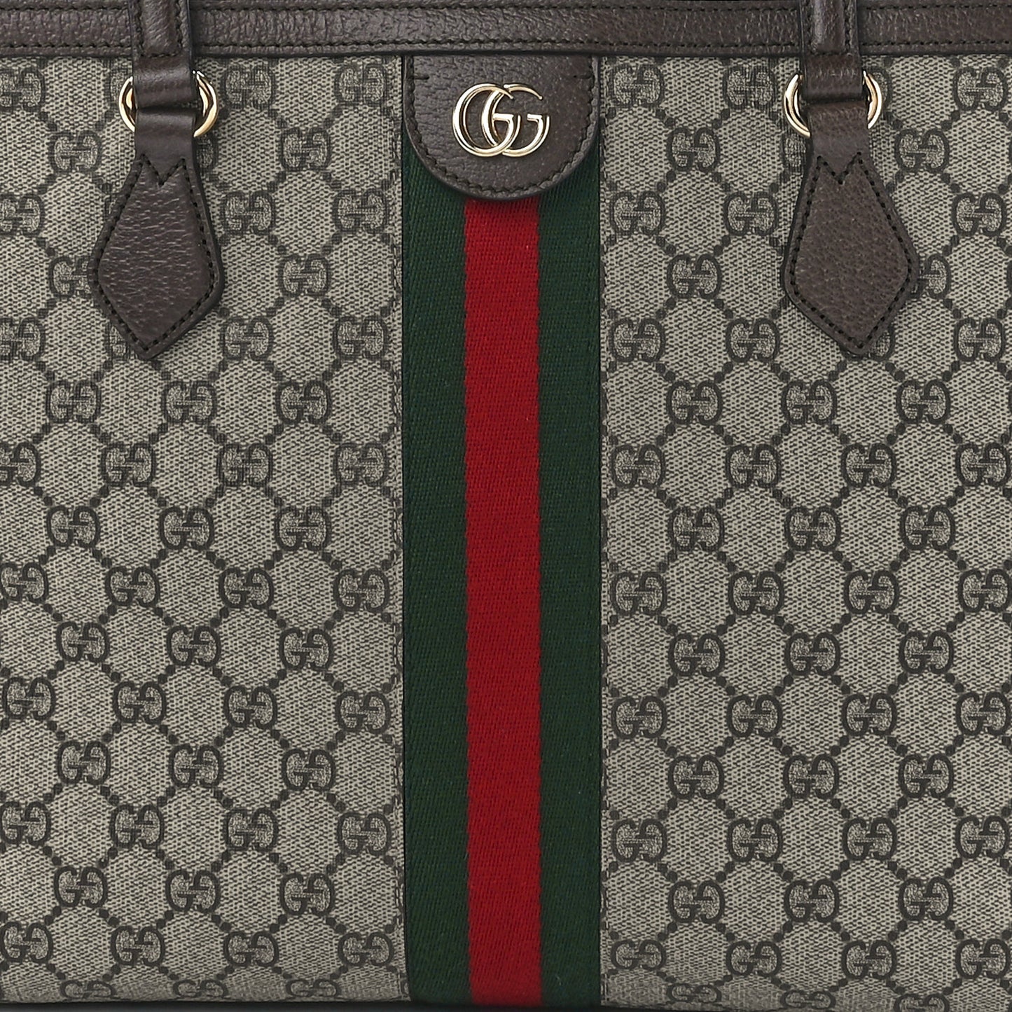 GG Supreme Monogram Textured Calfskin Web Medium Ophidia Shopping Tote Beige Ebony New Acero