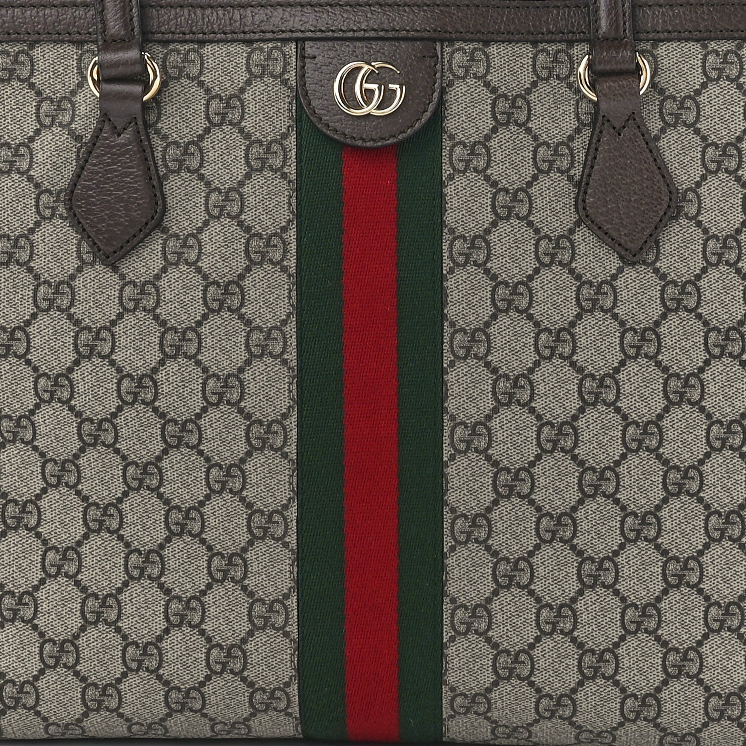 Gucci GG Supreme Monogram Textured Calfskin Web Medium Ophidia Shopping Tote Beige Ebony New Acero 9 of 12