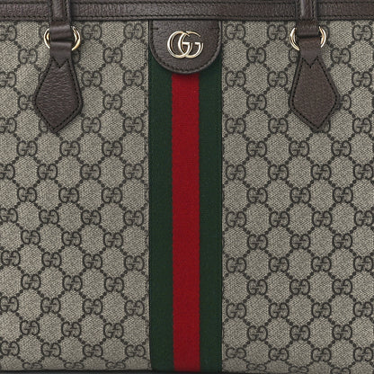 Gucci GG Supreme Monogram Textured Calfskin Web Medium Ophidia Shopping Tote Beige Ebony New Acero 9 of 12