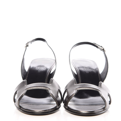 Hermes Metallic Nappa Night 70 Slingback Sandals 39 Canon De Fusil Argent 2 of 9