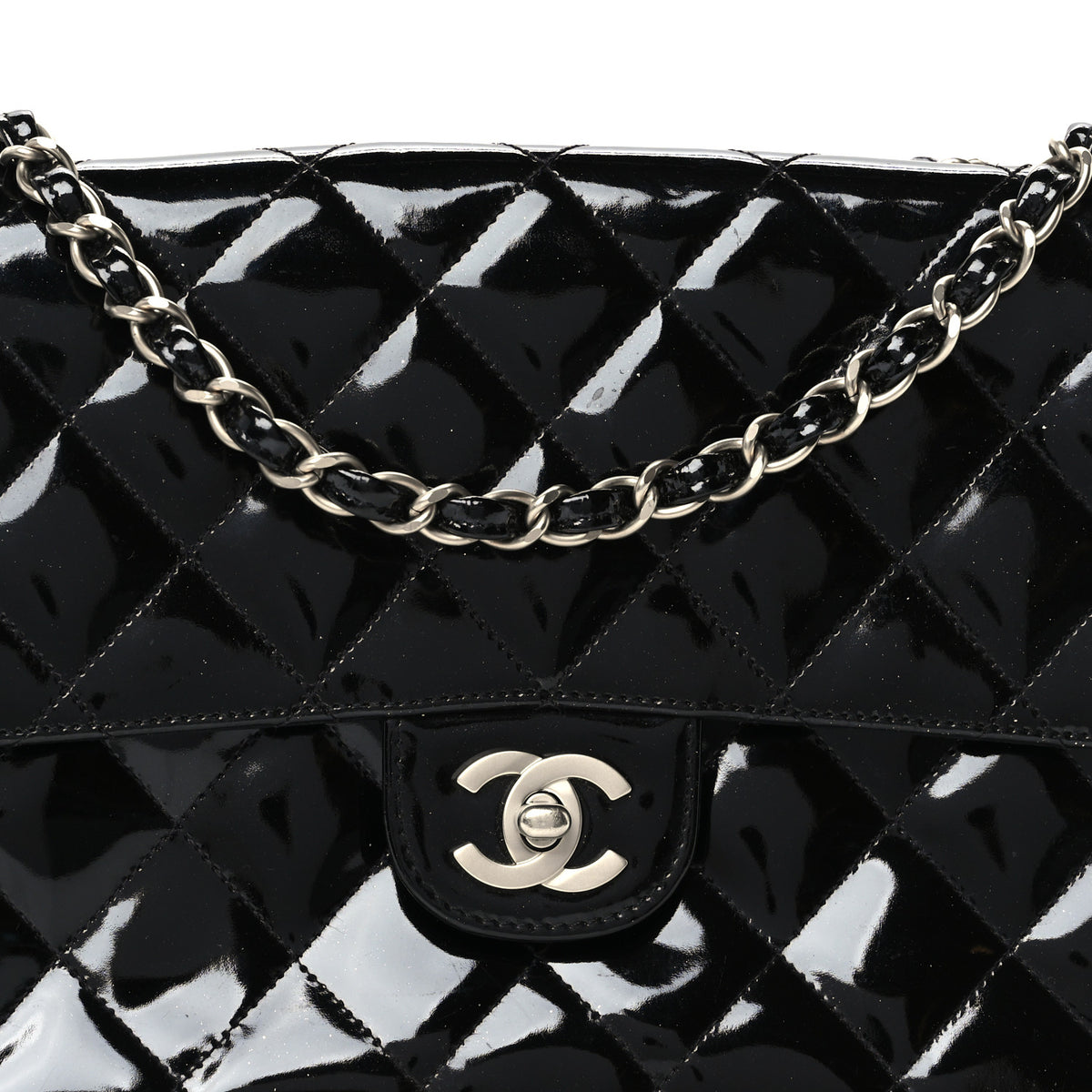 Patent Quilted Medium Single Flap Black