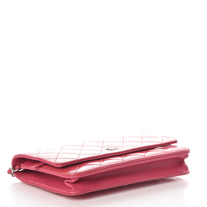 Chanel Patent Quilted Wallet On Chain WOC Dark Pink 4 of 13