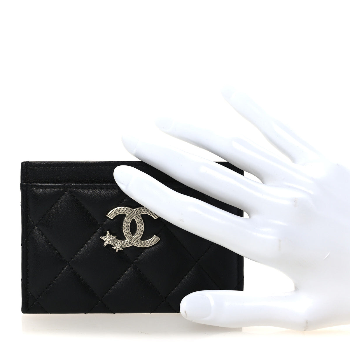 Lambskin Crystal Quilted Studded CC Card Holder Black