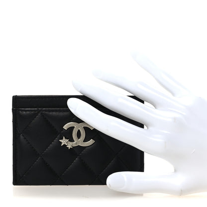 Chanel Lambskin Crystal Quilted Studded CC Card Holder Black 2 of 9