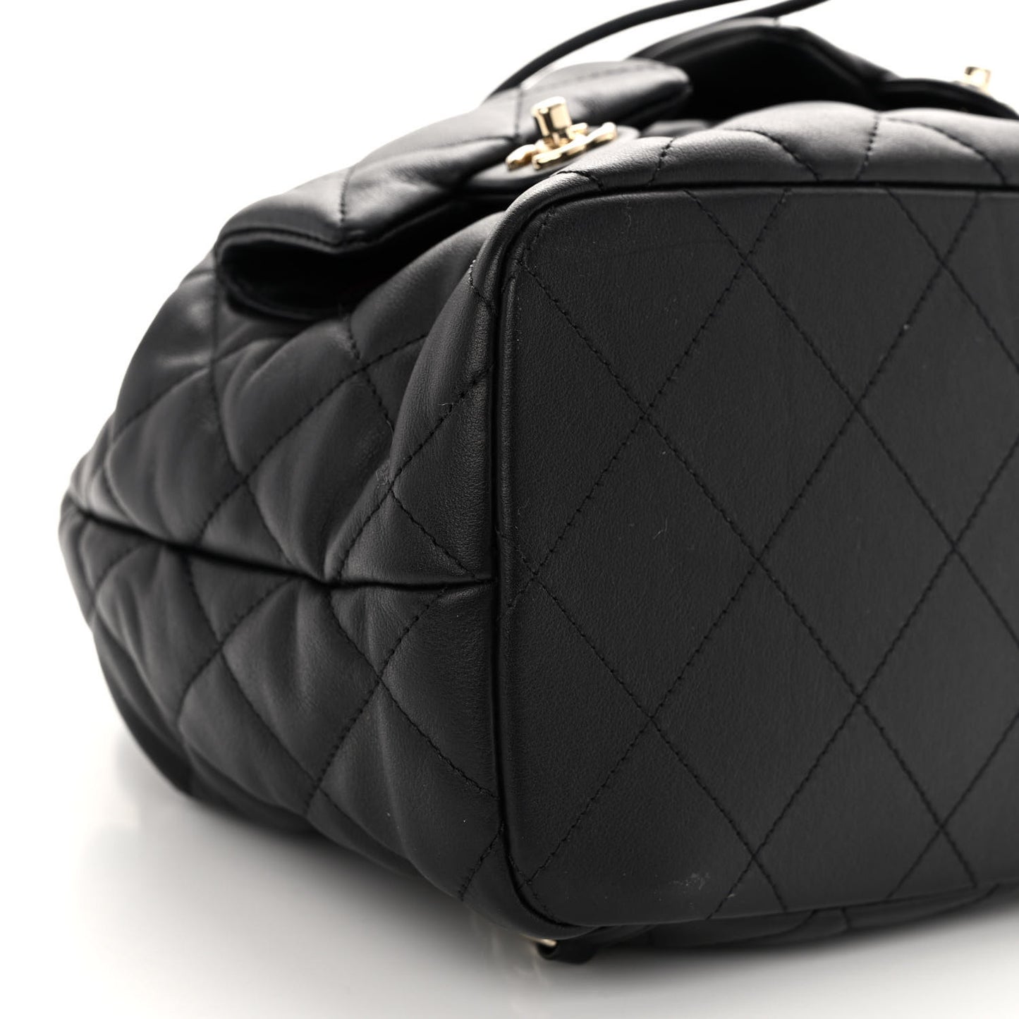 Lambskin Quilted Double Pocket Drawstring Backpack Black
