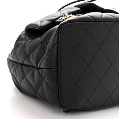 Chanel Lambskin Quilted Double Pocket Drawstring Backpack Black 9 of 10