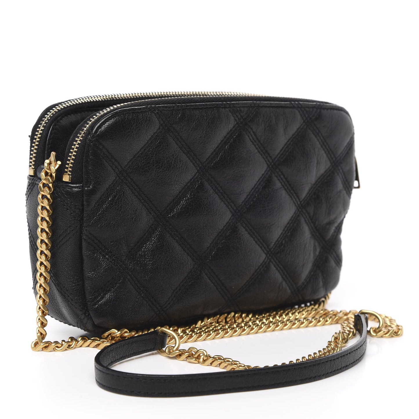 Grained Lambskin Quilted Mini Becky Double Zip Bag Black