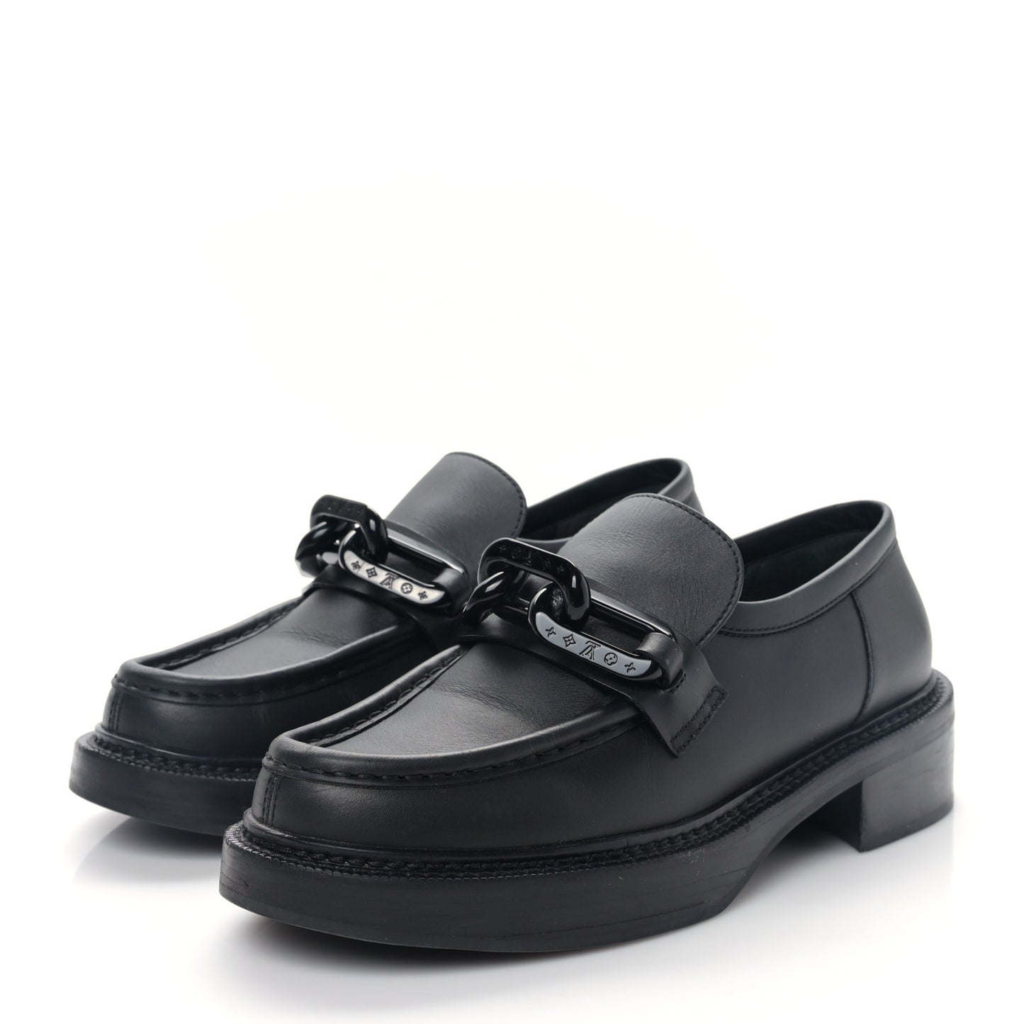 Calfskin Oversized Chain Academy Loafers 39 Black