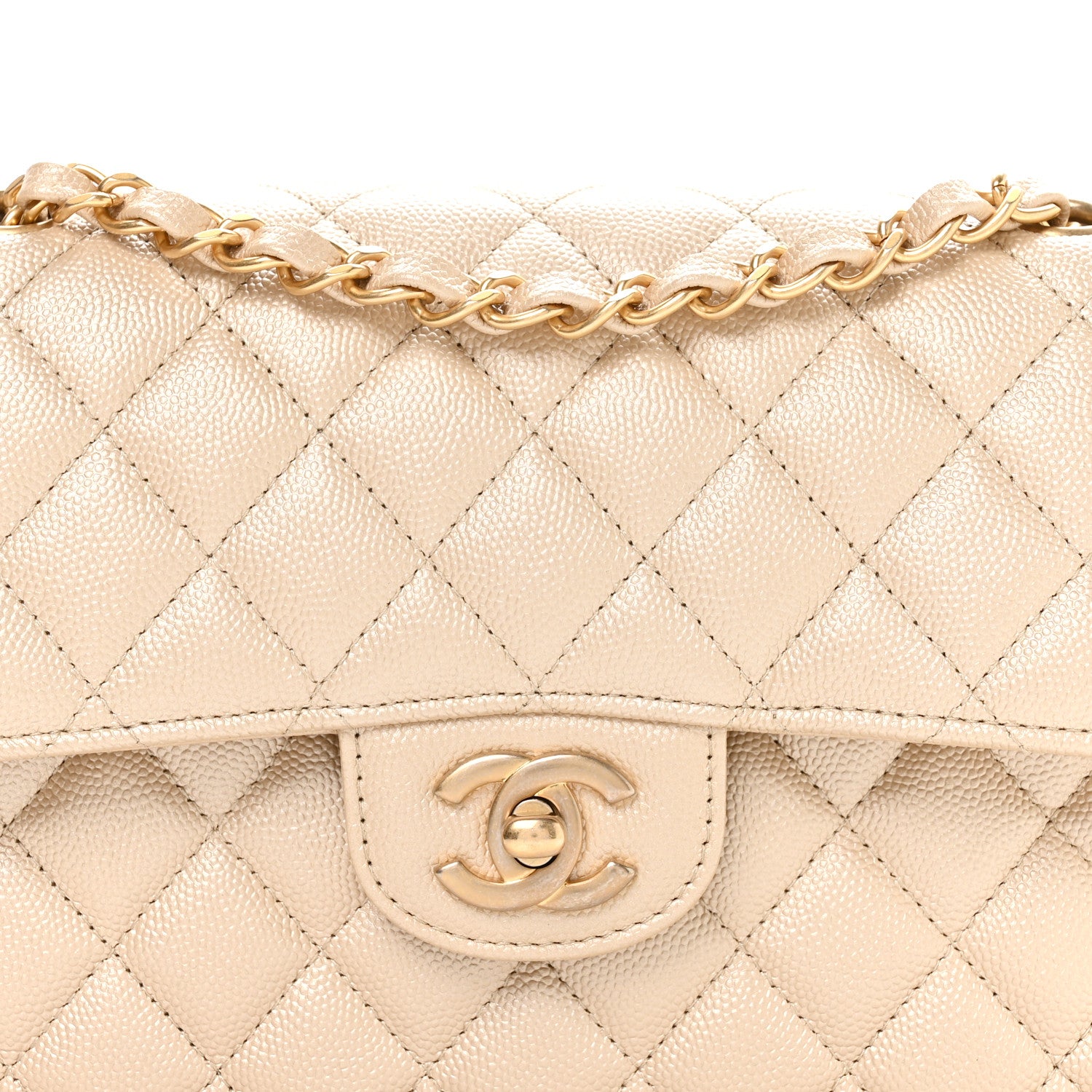 CHANEL BEIGE シャネル Chanel Metallic Caviar Quilted Small Double Flap Beige 1824728