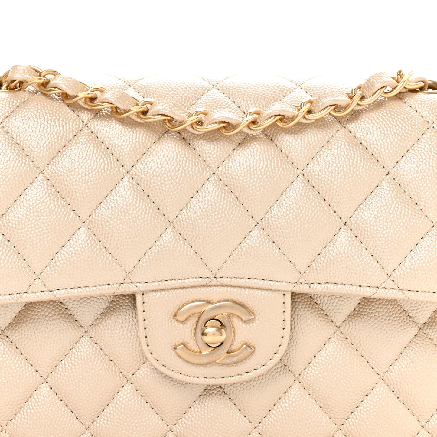 Metallic Caviar Quilted Small Double Flap Beige