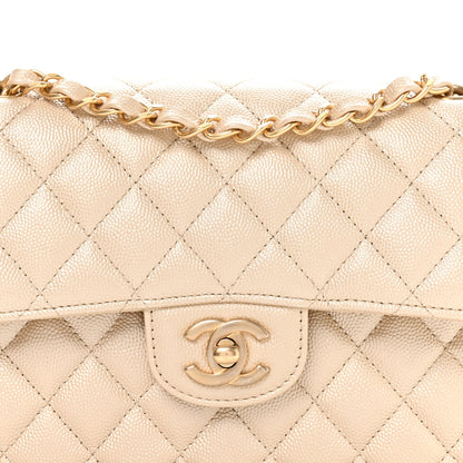Chanel Metallic Caviar Quilted Small Double Flap Beige 15 of 21
