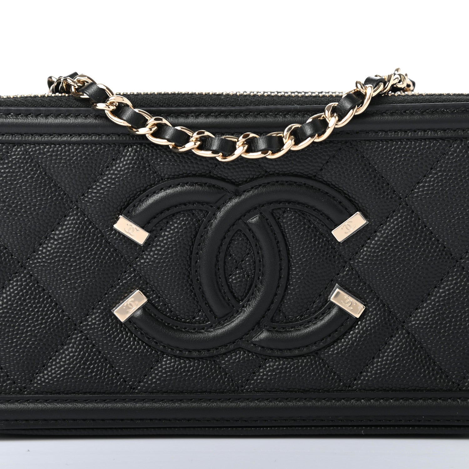 Chanel Caviar Quilted CC Filigree Clutch With Chain Black 11 of 13