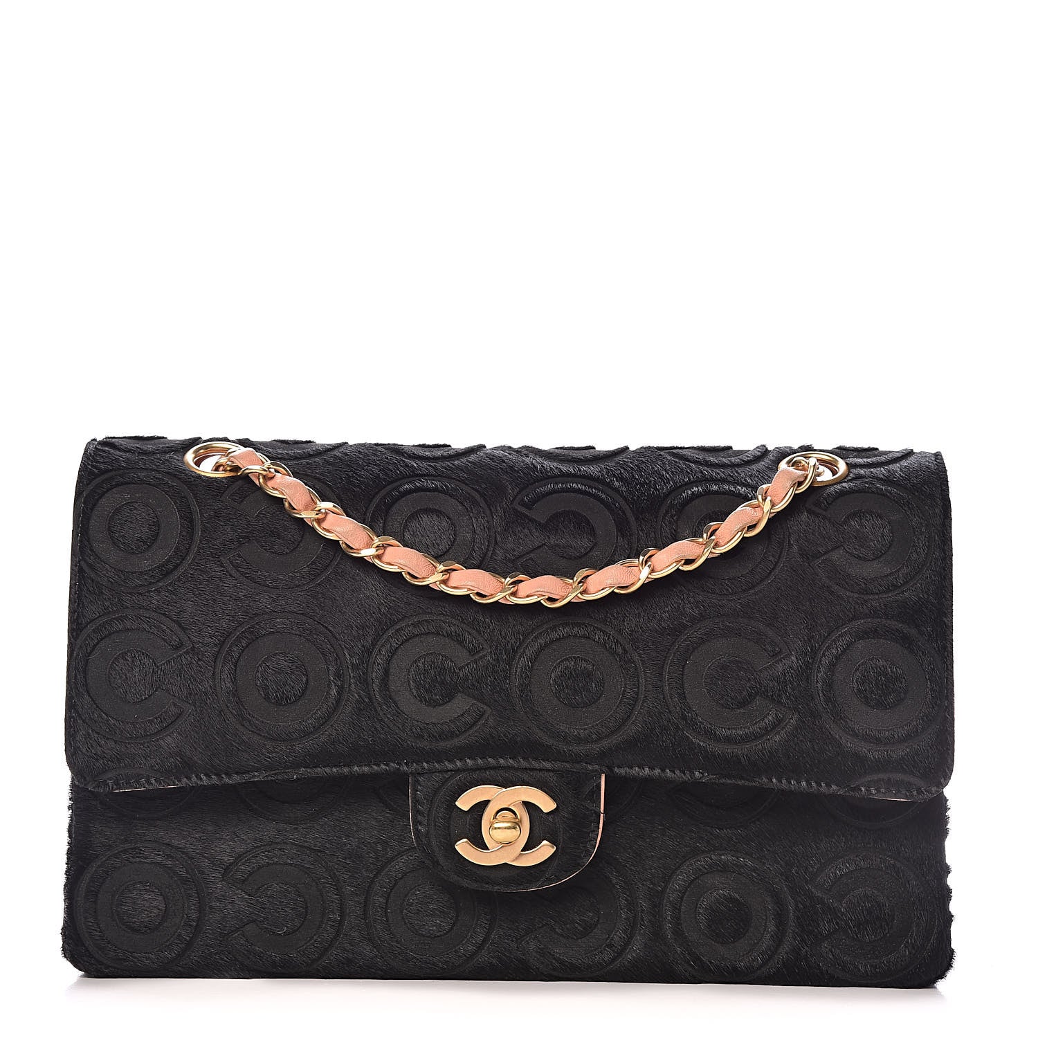 Chanel Pony Hair Medium CocoDouble Flap Black Rose 1 of 13