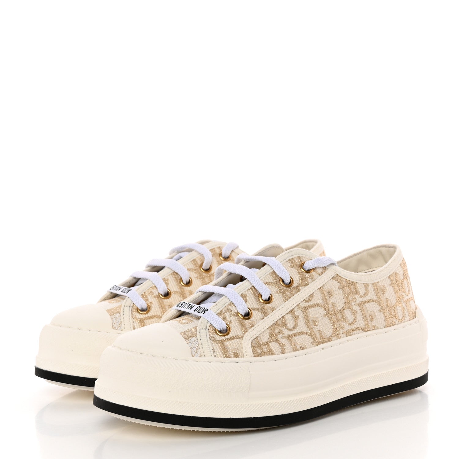 Christian Dior Canvas Oblique Walk'N'Dior Low Top Sneakers 35 Beige Gold 3 of 11
