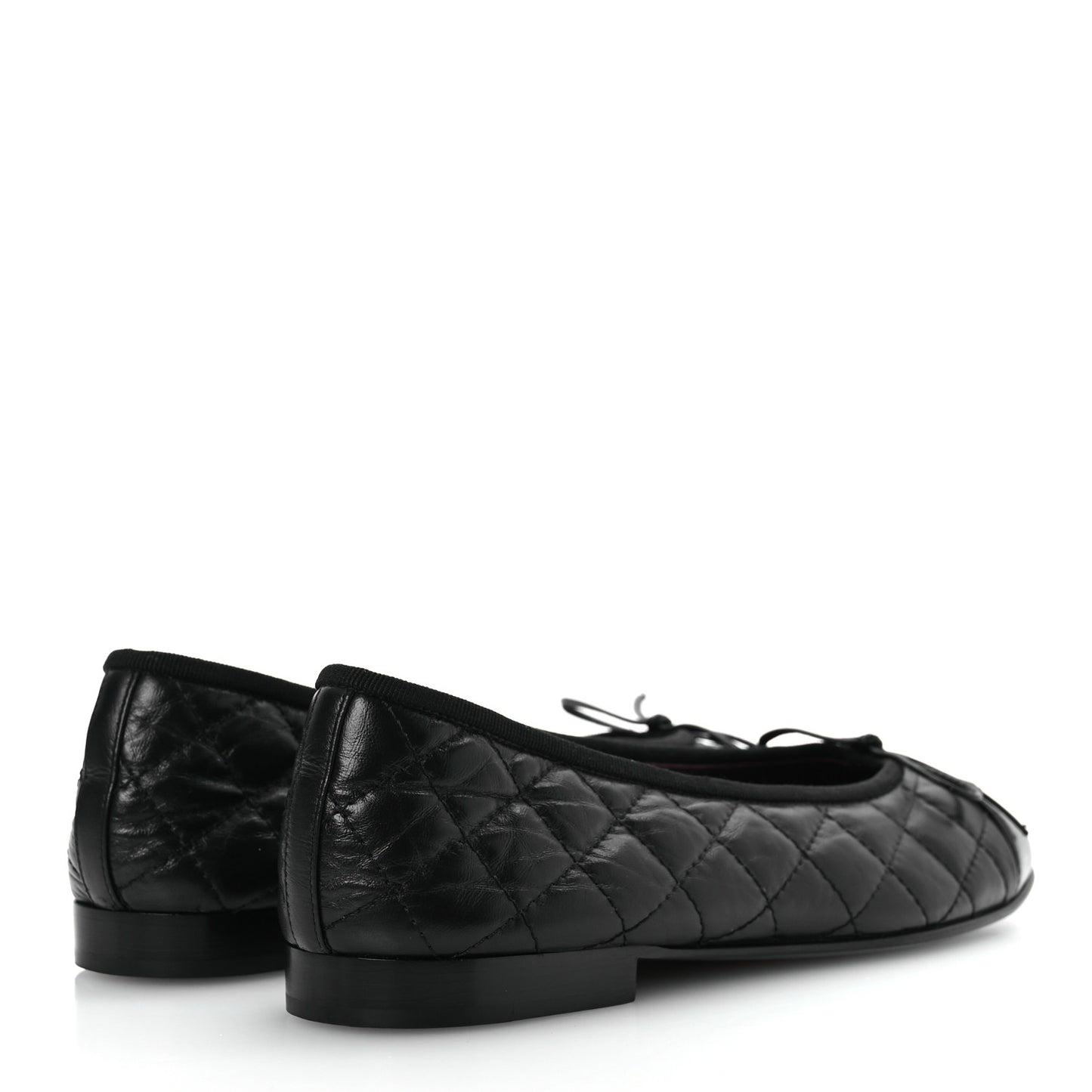Aged Calfskin Quilted CC Cap Toe Ballerina Flats 38.5 Black