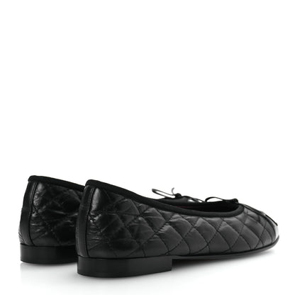 Chanel Aged Calfskin Quilted CC Cap Toe Ballerina Flats 38.5 Black 5 of 11
