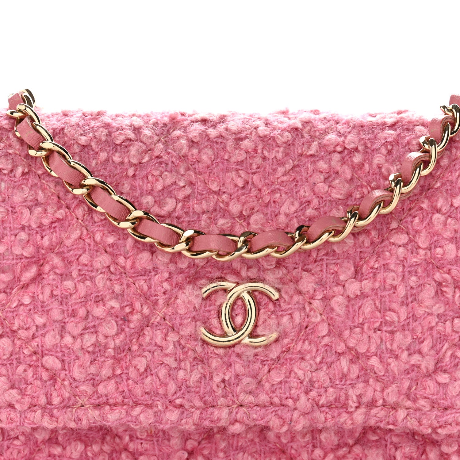 Chanel Tweed Quilted Flap Chain Waist Bag Pink 9 of 11