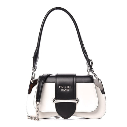Prada City Calfskin Sidonie Shoulder Bag White Black 1 of 8
