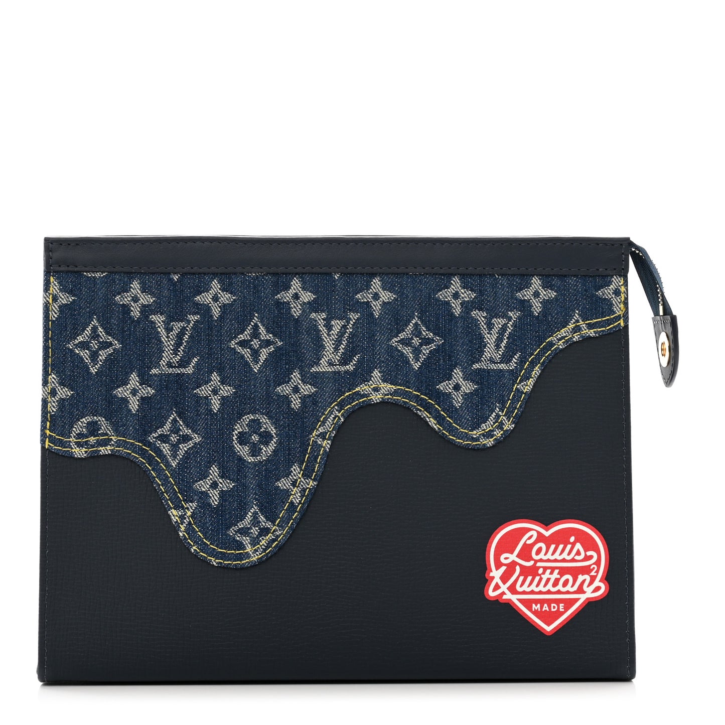 X NIGO Taurillon Monogram Denim Drip Pochette Voyage MM Blue