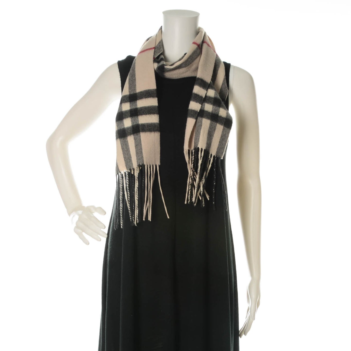 Cashmere Giant Check Skinny Scarf Stone