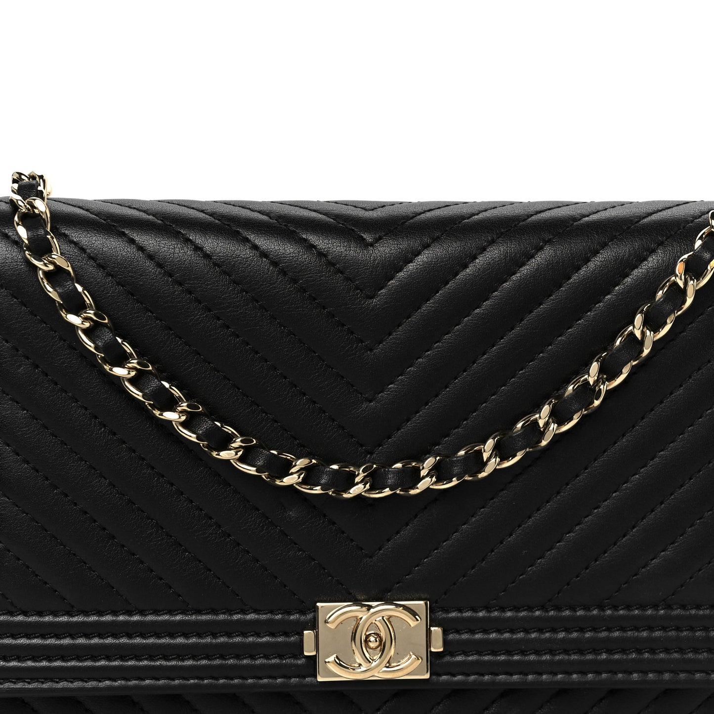 Calfskin Chevron Boy Wallet On Chain WOC Black