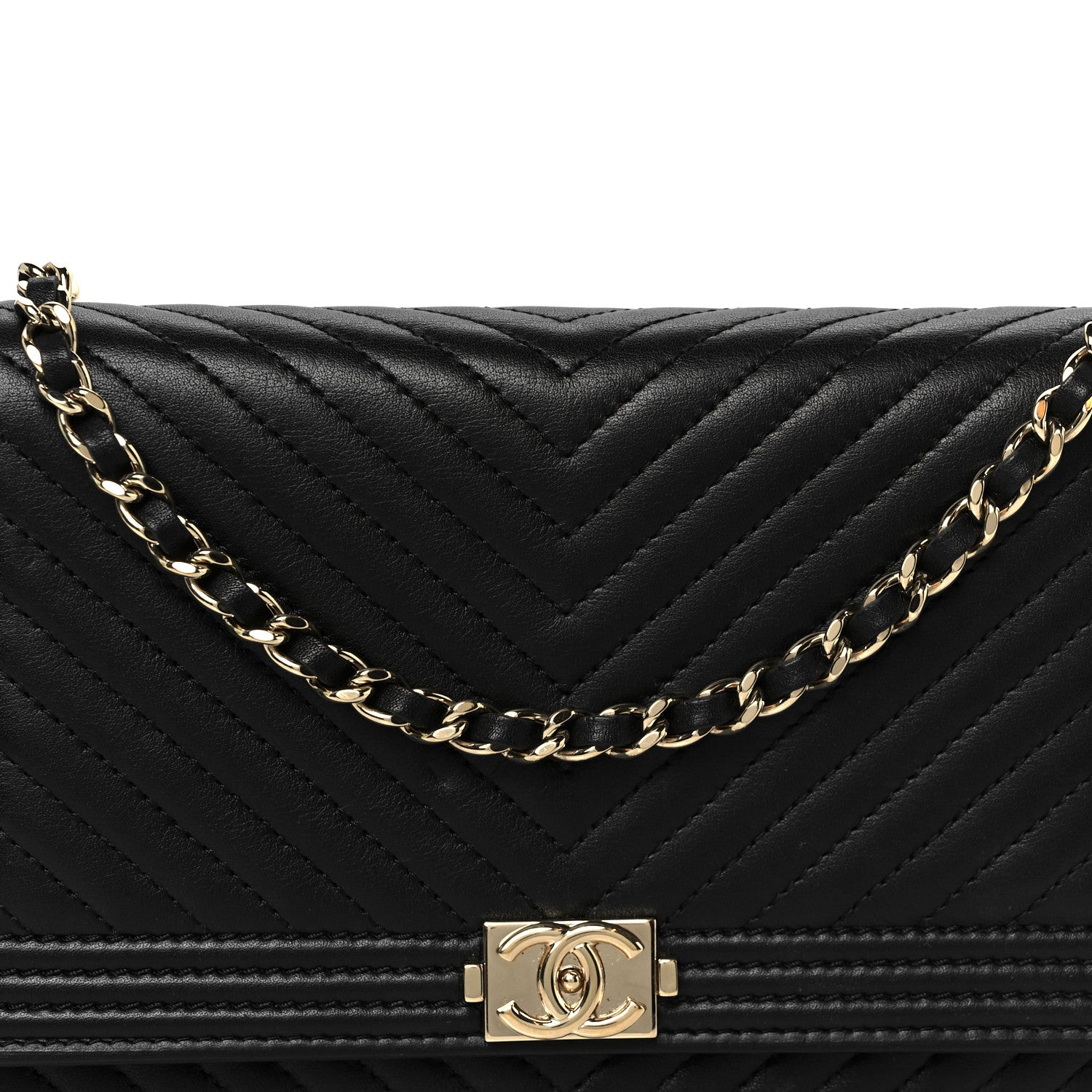 Chanel Calfskin Chevron Boy Wallet On Chain WOC Black 9 of 11