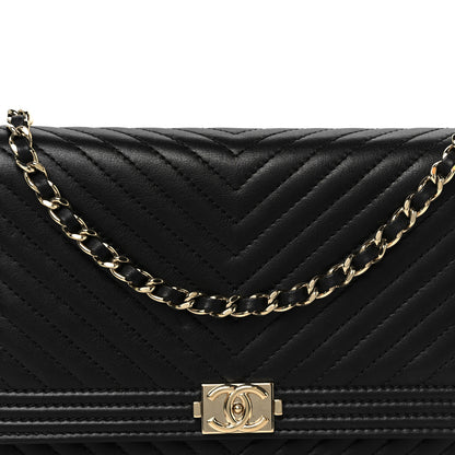 Chanel Calfskin Chevron Boy Wallet On Chain WOC Black 9 of 11