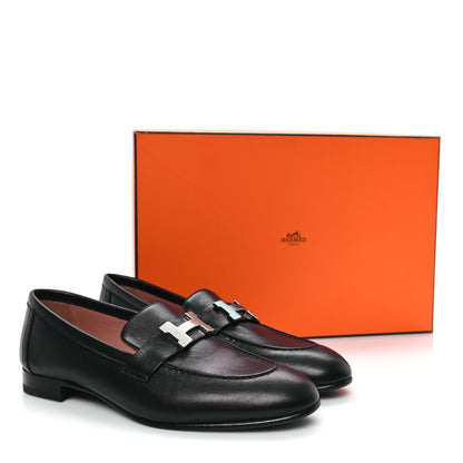 Hermes Goatskin Womens Paris Loafers 36.5 Black 10 of 10
