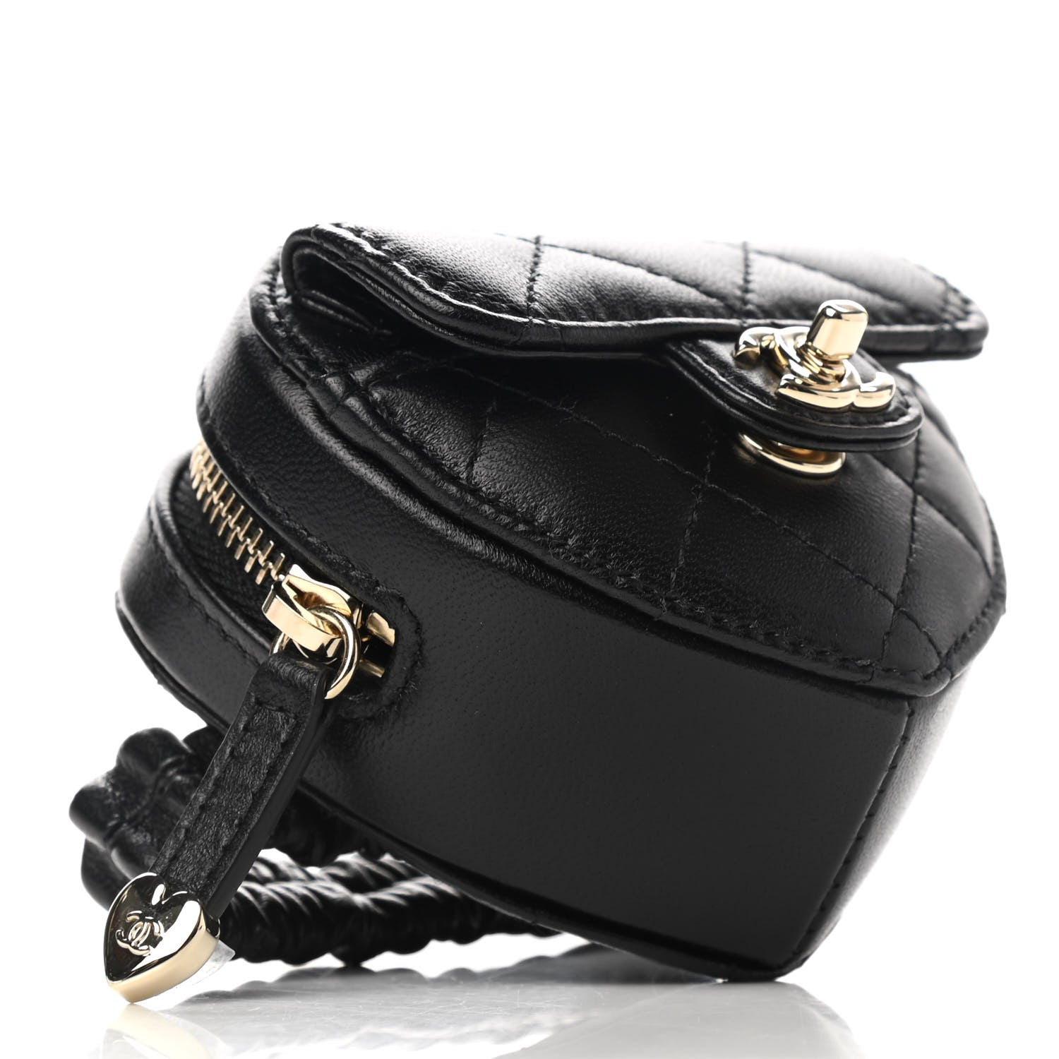 Chanel Lambskin Quilted CC In Love Heart Zipped Arm Coin Purse Black 4 of 8