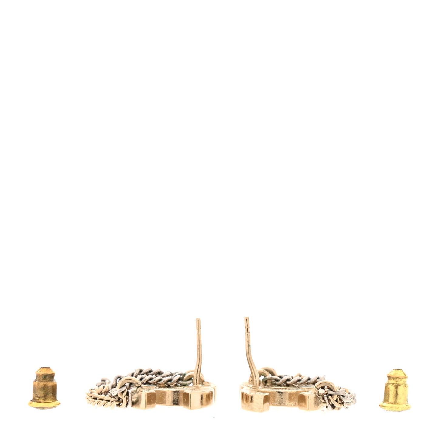 Crystal Chain CC Earrings Gold