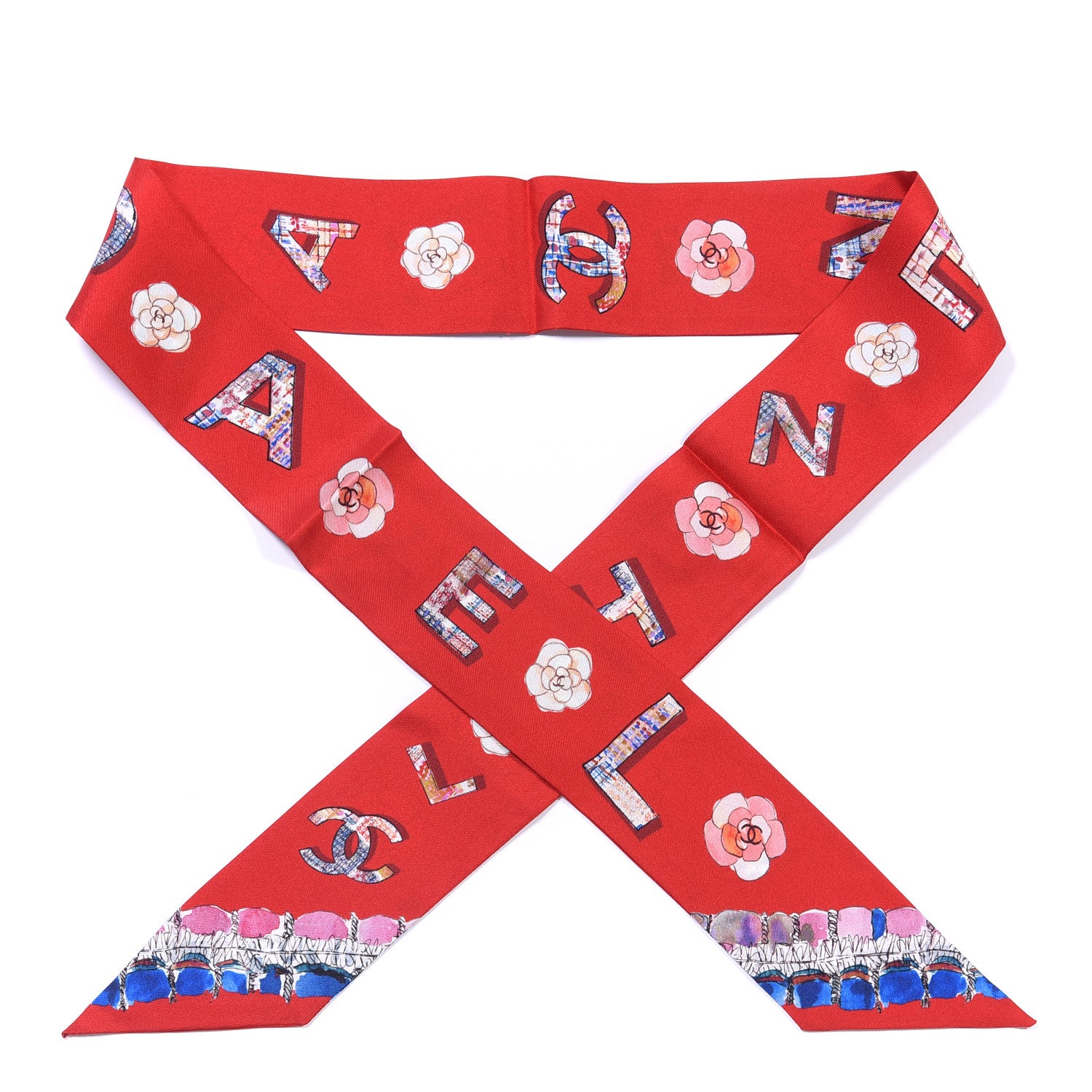 Chanel Silk Slim Bandeau Scarf Red 1 of 3