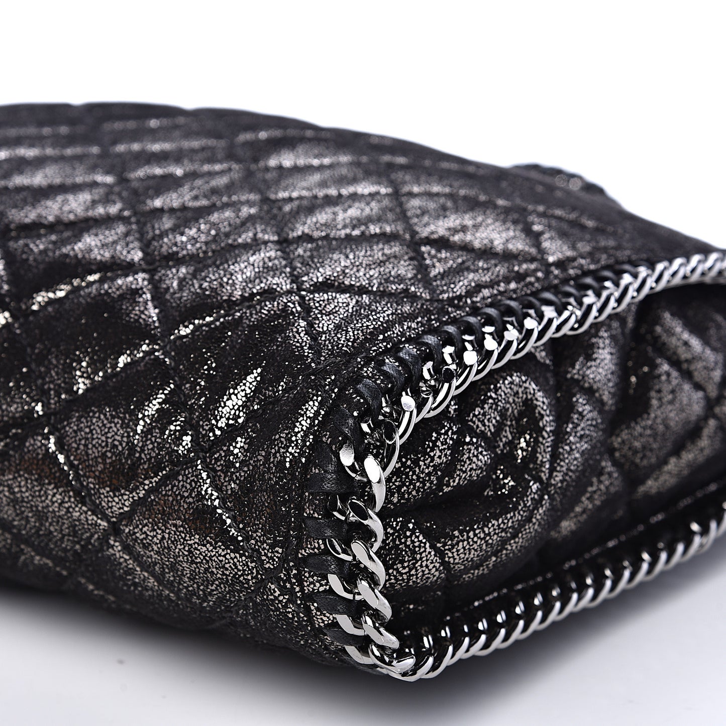 Chamois Shiny Dotted Quilted Small Falabella Tote Ruthenium