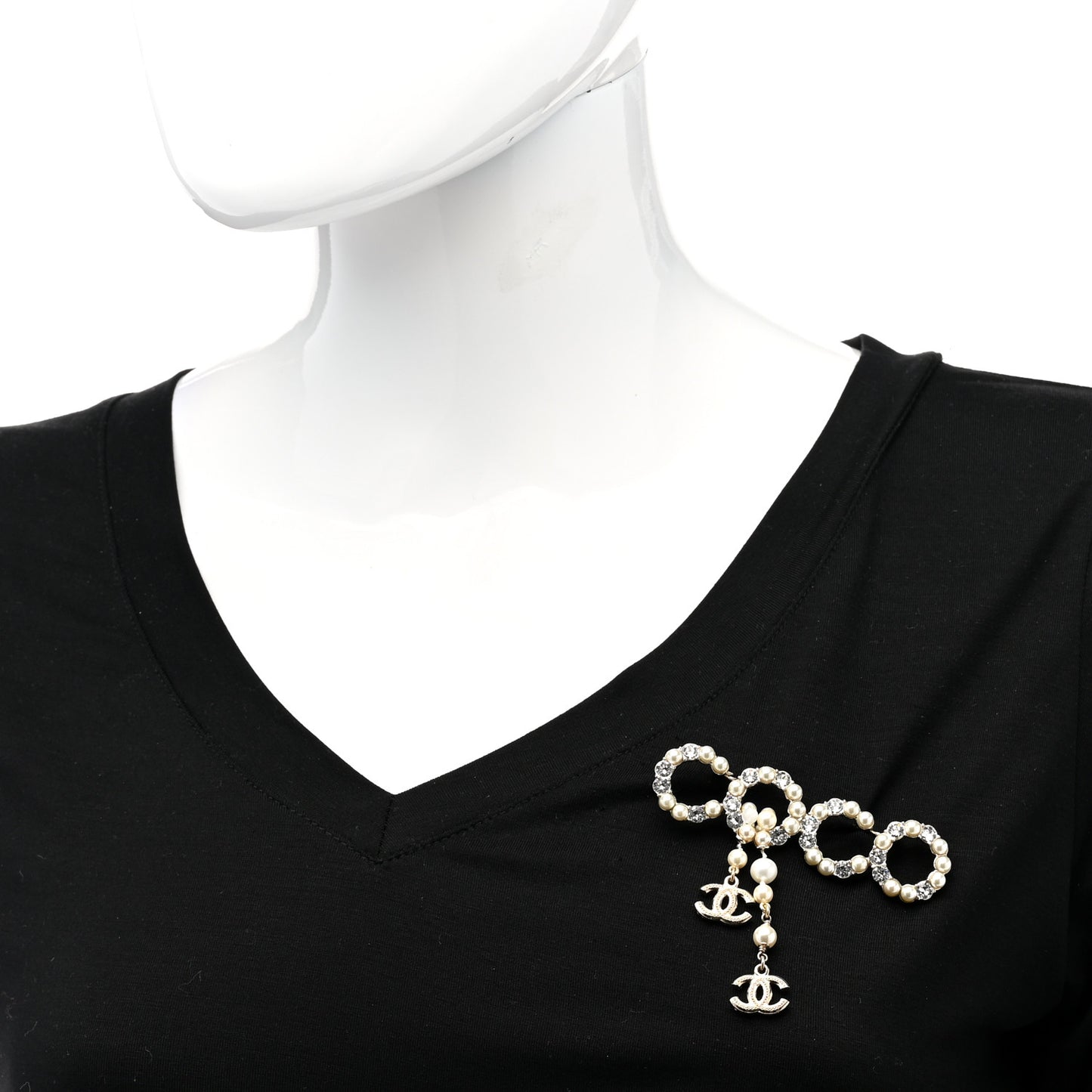 Pearl Crystal Coco Dangling Brooch Gold