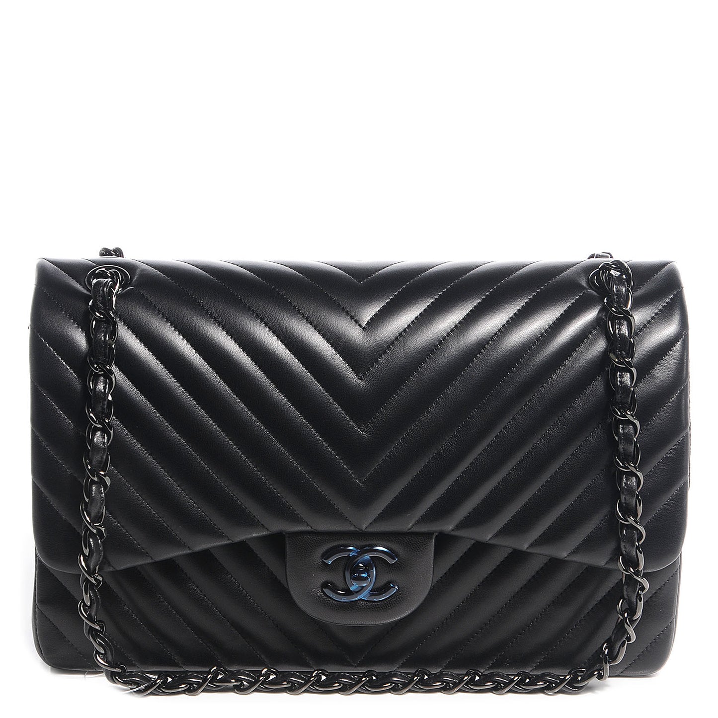 Lambskin Chevron Jumbo Double Flap Black