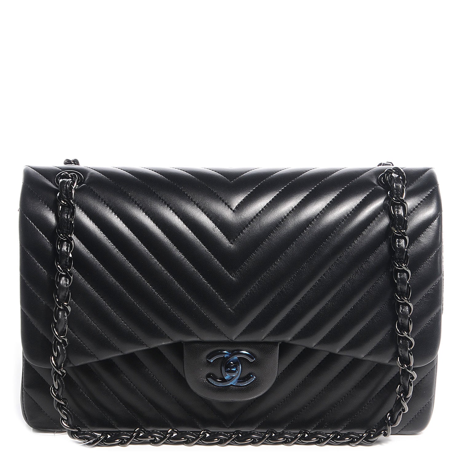 Chanel Lambskin Chevron Jumbo Double Flap Black 1 of 9