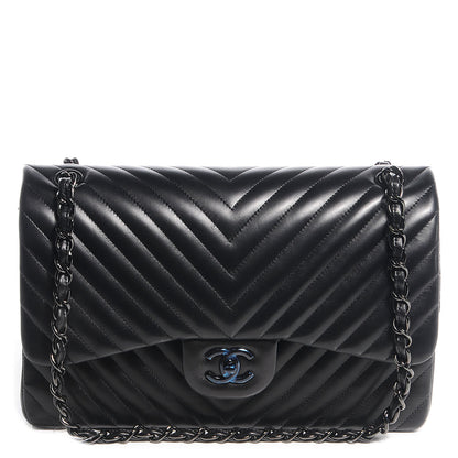 Chanel Lambskin Chevron Jumbo Double Flap Black 1 of 9